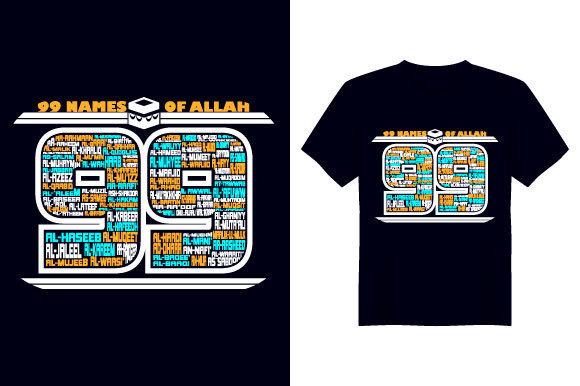 99 Name of Allah English T Shirt Design: Graphics & Print Templates