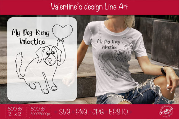 Valentines Dog Line Art SVG: Graphics & Illustrations